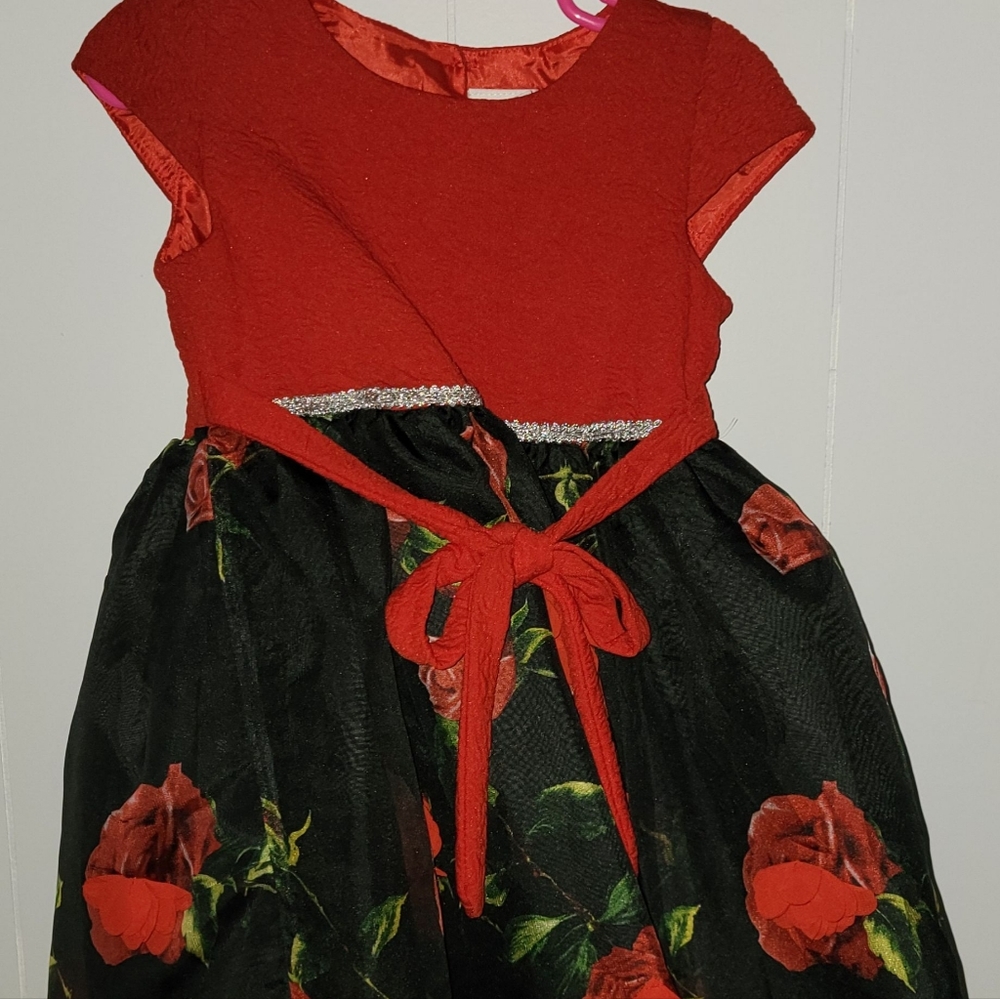 Red and Black Nannette Kids 3D Rose Dress